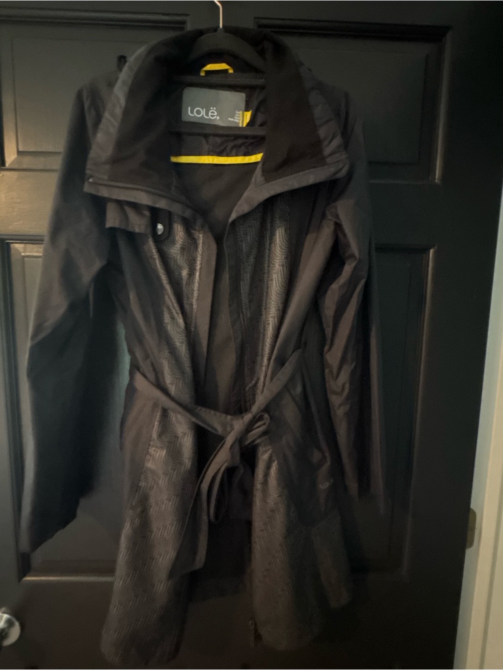 Lole Black Trench Coat with Belt and Subtle Texture